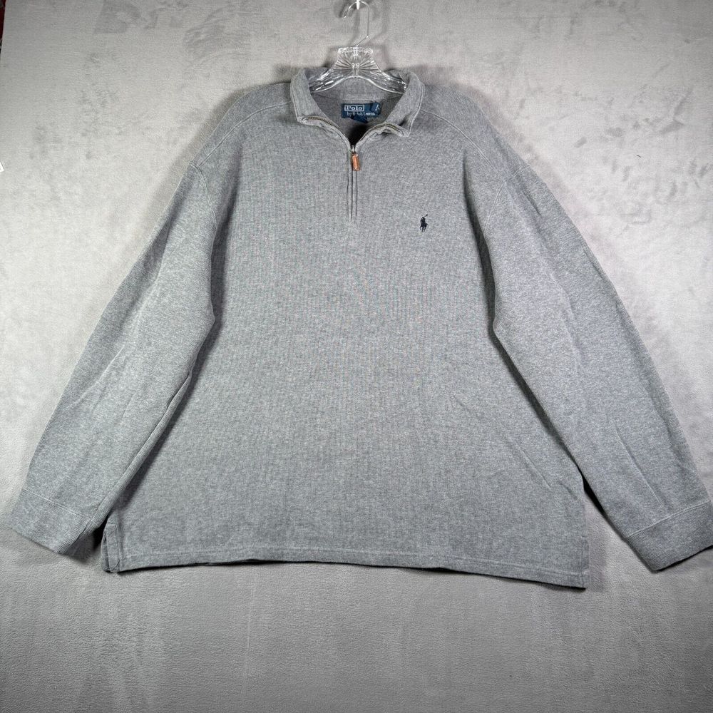 VTG Polo Ralph Lauren Sweater 2XL Gray 1/4 Zip‎ Pullover Long Sleeve Golf Preppy